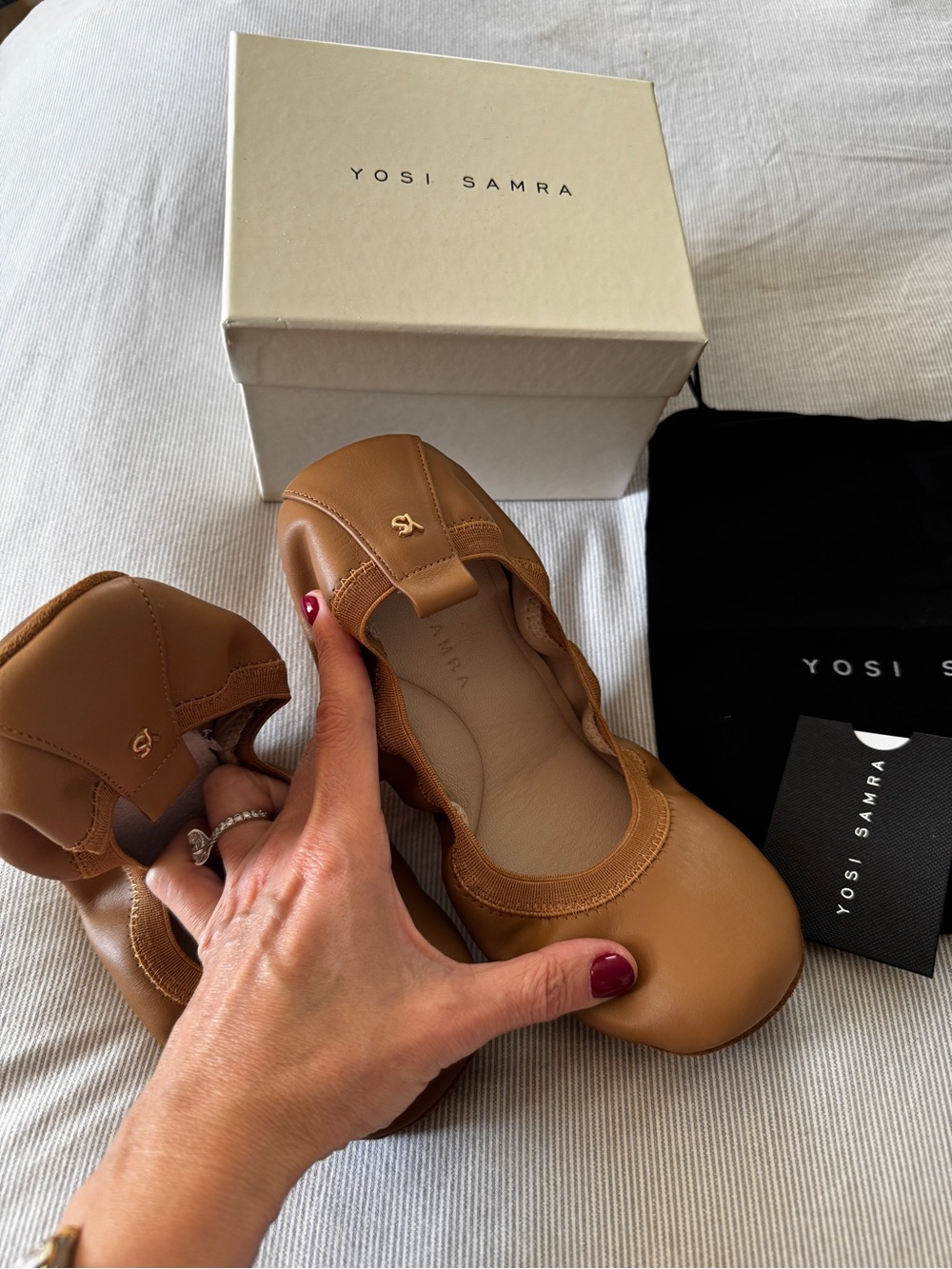 Yosi Samra Brand New Foldable Ballet Flats in Tan Leather Size 7